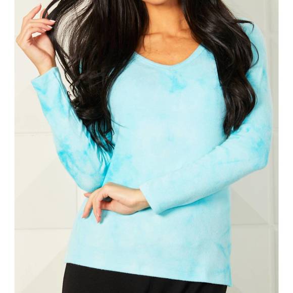 NEW FRENCH KYSS soft stretch v-neck basic tye-dye tee in surf - Picture 1 of 1